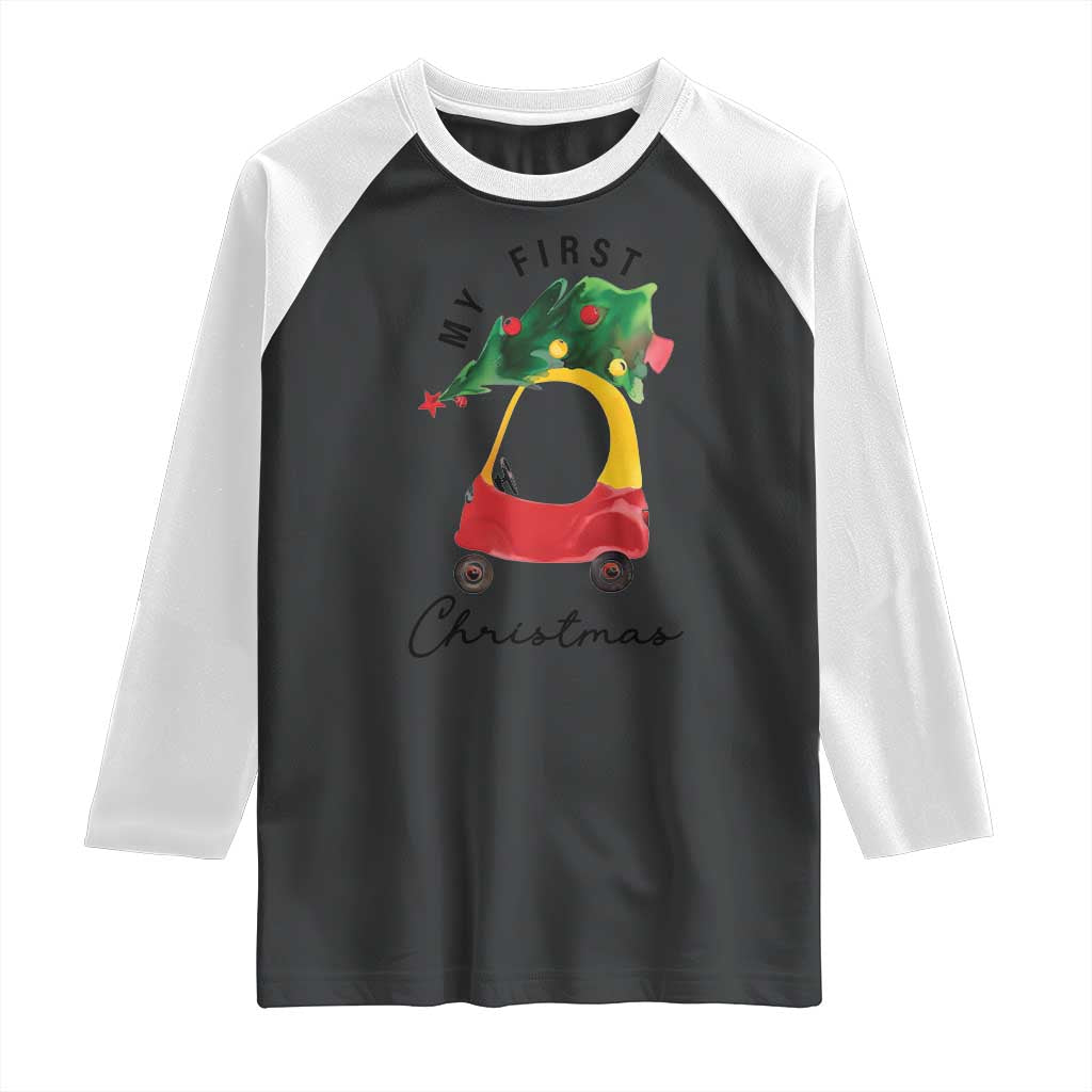 My First Christmas Raglan Shirt Toy Car Xmas Tree TS11 Black White Print Your Wear
