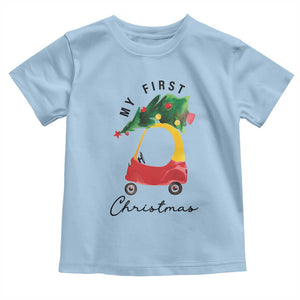 My First Christmas Toddler T Shirt Toy Car Xmas Tree TS11 Light Blue Print Your Wear