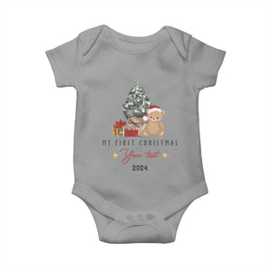 Personalized First Christmas Baby Onesie Custom Name Toys Xmas Tree TS11 Sport Gray Print Your Wear