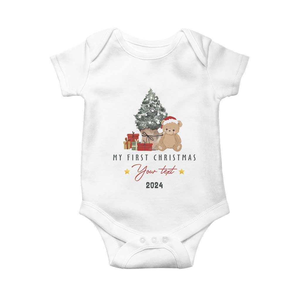 Personalized First Christmas Baby Onesie Custom Name Toys Xmas Tree TS11 White Print Your Wear