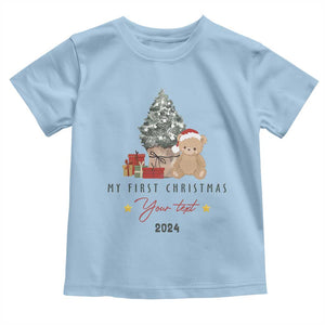 Personalized First Christmas Toddler T Shirt Custom Name Toys Xmas Tree TS11 Light Blue Print Your Wear