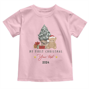 Personalized First Christmas Toddler T Shirt Custom Name Toys Xmas Tree TS11 Light Pink Print Your Wear