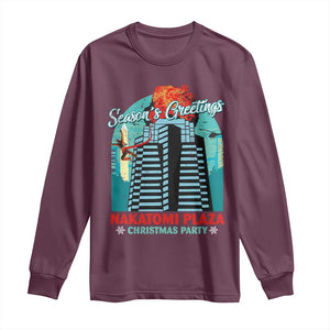 Christmas Nakatomi Plaza Long Sleeve Shirt Season's Greeting Christmas Party Hans Gruber TS11 Maroon Print Your Wear