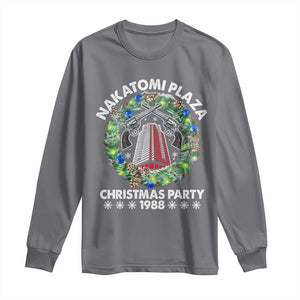 Christmas Nakatomi Plaza Long Sleeve Shirt Christmas Party 1988 Xmas Wreath TS11 Charcoal Print Your Wear