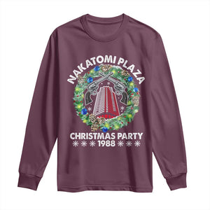 Christmas Nakatomi Plaza Long Sleeve Shirt Christmas Party 1988 Xmas Wreath TS11 Maroon Print Your Wear