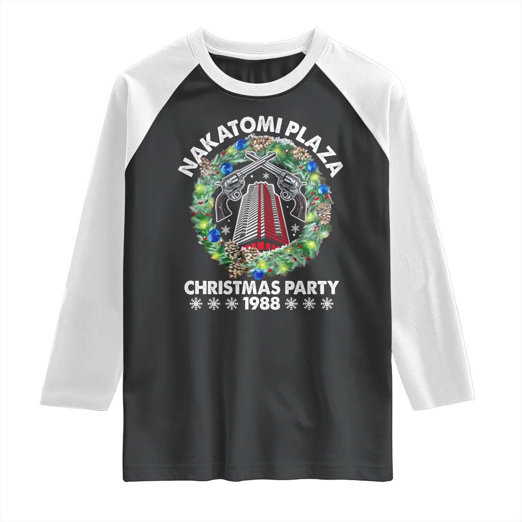 Christmas Nakatomi Plaza Raglan Shirt Christmas Party 1988 Xmas Wreath TS11 Black White Print Your Wear
