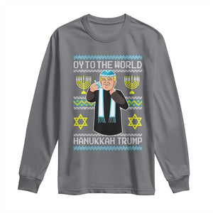 Funny Hanukkah Trump Long Sleeve Shirt Oy To The World Menorah David Stars TS11 Charcoal Print Your Wear