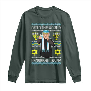 Funny Hanukkah Trump Long Sleeve Shirt Oy To The World Menorah David Stars TS11 Dark Forest Green Print Your Wear