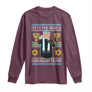 Funny Hanukkah Trump Long Sleeve Shirt Oy To The World Menorah David Stars TS11 Maroon Print Your Wear