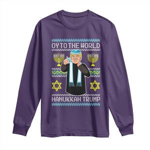 Funny Hanukkah Trump Long Sleeve Shirt Oy To The World Menorah David Stars TS11 Purple Print Your Wear