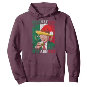 Christmas In Mexico Trump Hoodie Feliz Navidad Mis Amigos Santa Trump Tequila Shot TS11 Maroon Print Your Wear