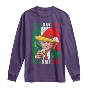 Christmas In Mexico Trump Long Sleeve Shirt Feliz Navidad Mis Amigos Santa Trump Tequila Shot TS11 Purple Print Your Wear