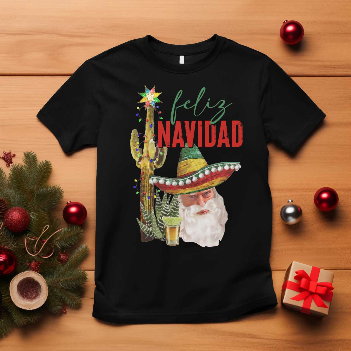 Funny Trump Mexico Christmas T Shirt Feliz Navidad Santa Sombrero Xmas Cactus TS11 Black Print Your Wear