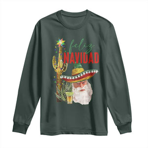 Funny Trump Mexico Christmas Long Sleeve Shirt Feliz Navidad Santa Sombrero Xmas Cactus TS11 Dark Forest Green Print Your Wear