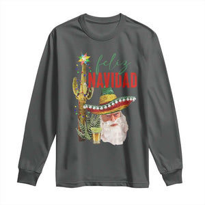 Funny Trump Mexico Christmas Long Sleeve Shirt Feliz Navidad Santa Sombrero Xmas Cactus TS11 Dark Heather Print Your Wear