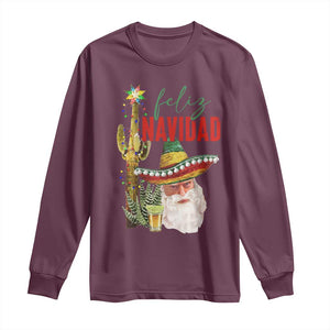 Funny Trump Mexico Christmas Long Sleeve Shirt Feliz Navidad Santa Sombrero Xmas Cactus TS11 Maroon Print Your Wear