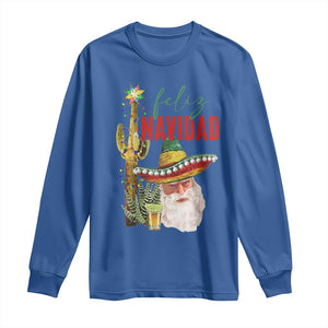 Funny Trump Mexico Christmas Long Sleeve Shirt Feliz Navidad Santa Sombrero Xmas Cactus TS11 Royal Blue Print Your Wear