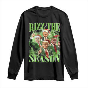 Funny Trump Christmas Long Sleeve Shirt Rizz The Season Santa Trump Elf 47th US President TS11 Black Print Your Wear