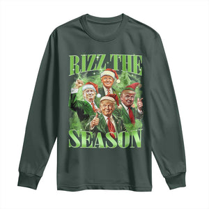 Funny Trump Christmas Long Sleeve Shirt Rizz The Season Santa Trump Elf 47th US President TS11 Dark Forest Green Print Your Wear