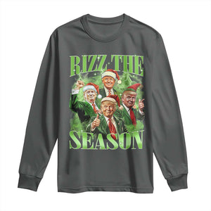 Funny Trump Christmas Long Sleeve Shirt Rizz The Season Santa Trump Elf 47th US President TS11 Dark Heather Print Your Wear