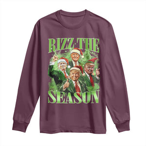 Funny Trump Christmas Long Sleeve Shirt Rizz The Season Santa Trump Elf 47th US President TS11 Maroon Print Your Wear