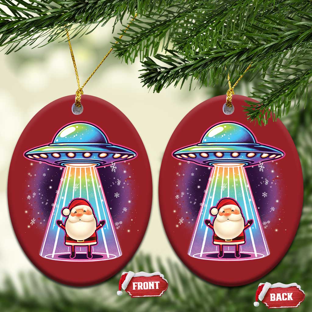 Funny Xmas Santa Alien Neon UFO Christmas Ornament TS11 Oval Red Print Your Wear