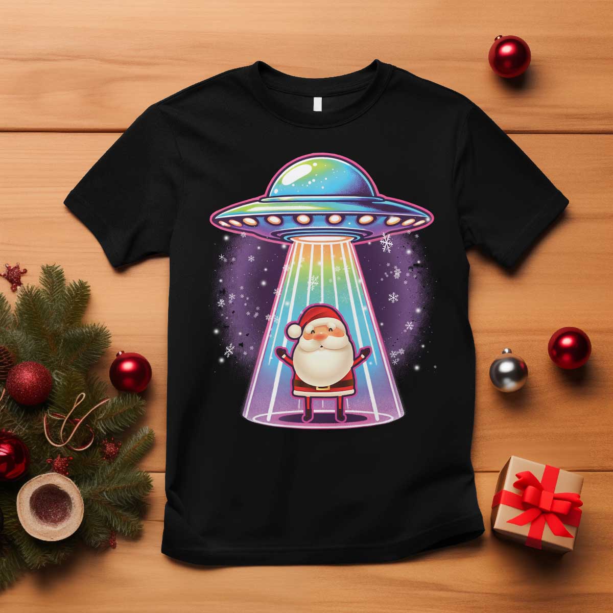 Funny Christmas Santa Alien Neon UFO T Shirt TS11 Black Print Your Wear