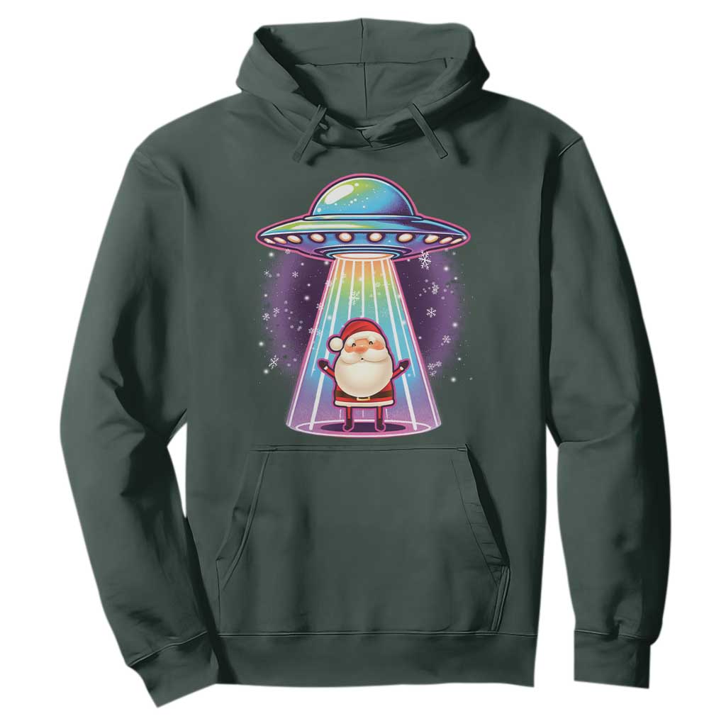 Funny Christmas Santa Alien Neon UFO Hoodie TS11 Dark Forest Green Print Your Wear