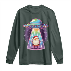 Funny Christmas Santa Alien Neon UFO Long Sleeve Shirt TS11 Dark Forest Green Print Your Wear