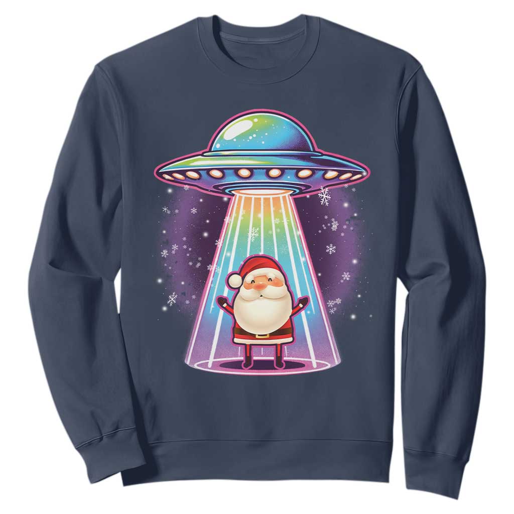 Funny Christmas Santa Alien Neon UFO Sweatshirt TS11 Navy Print Your Wear