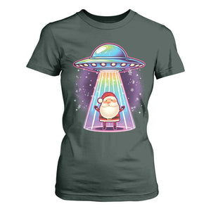 Funny Christmas Santa Alien Neon UFO T Shirt For Women TS11 Dark Forest Green Print Your Wear