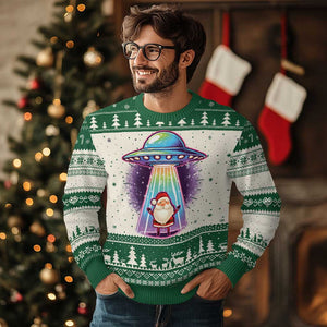 Funny Christmas Santa Alien Neon UFO Ugly Christmas Sweater TS11 Green Print Your Wear