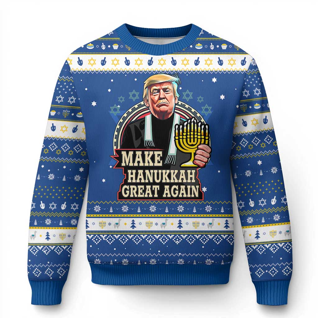 Funny Chanukah Trump Hanukkah Ugly Sweater Make Chanukah Great Again Menorah David Stars TS11 Blue White Print Your Wear