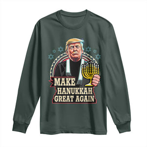 Funny Make Hanukkah Great Again Chanukah Trump Long Sleeve Shirt Menorah David Stars TS11 Dark Forest Green Print Your Wear