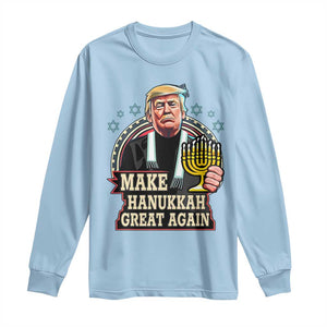 Funny Make Hanukkah Great Again Chanukah Trump Long Sleeve Shirt Menorah David Stars TS11 Light Blue Print Your Wear