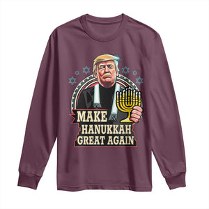 Funny Make Hanukkah Great Again Chanukah Trump Long Sleeve Shirt Menorah David Stars TS11 Maroon Print Your Wear