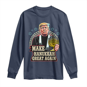 Funny Make Hanukkah Great Again Chanukah Trump Long Sleeve Shirt Menorah David Stars TS11 Navy Print Your Wear