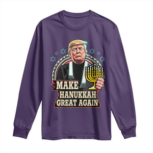 Funny Make Hanukkah Great Again Chanukah Trump Long Sleeve Shirt Menorah David Stars TS11 Purple Print Your Wear