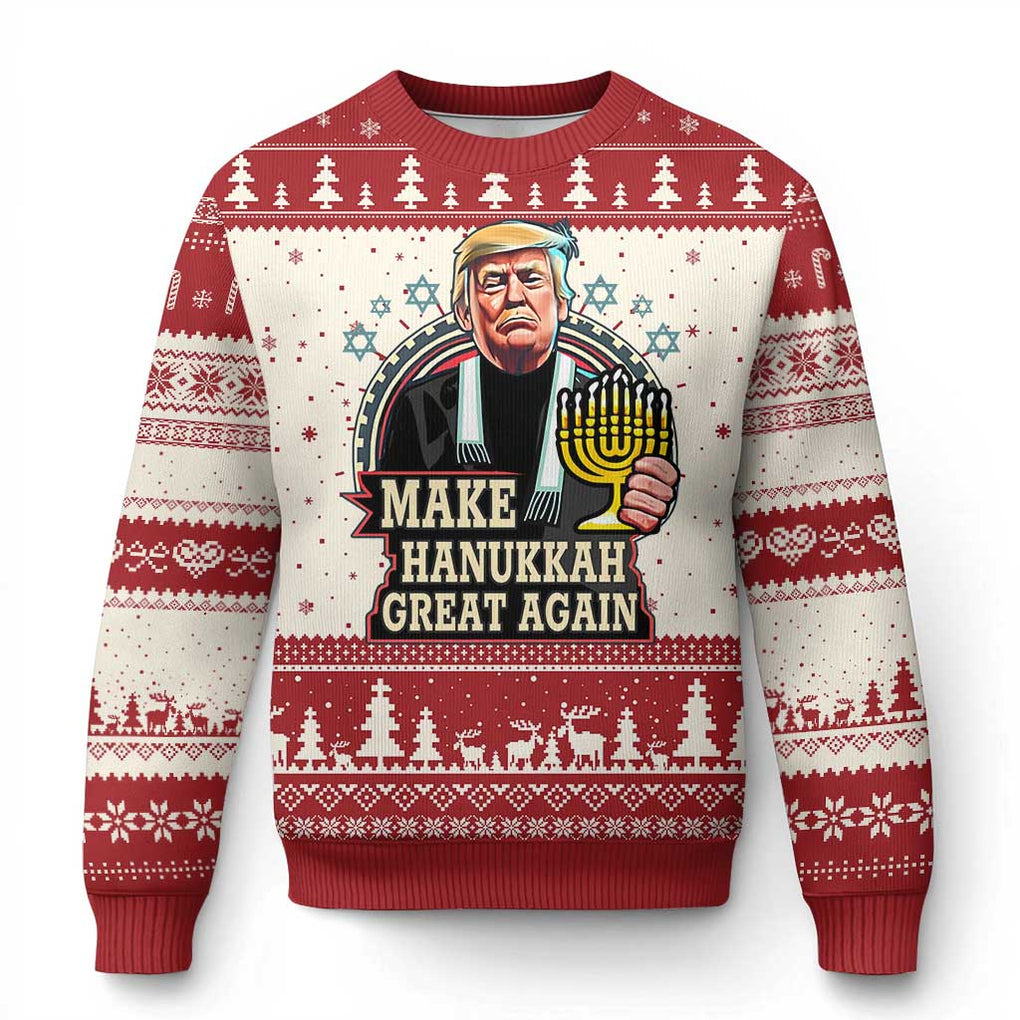 Funny Make Hanukkah Great Again Chanukah Trump Ugly Christmas Sweater Menorah David Stars TS11 Red Print Your Wear