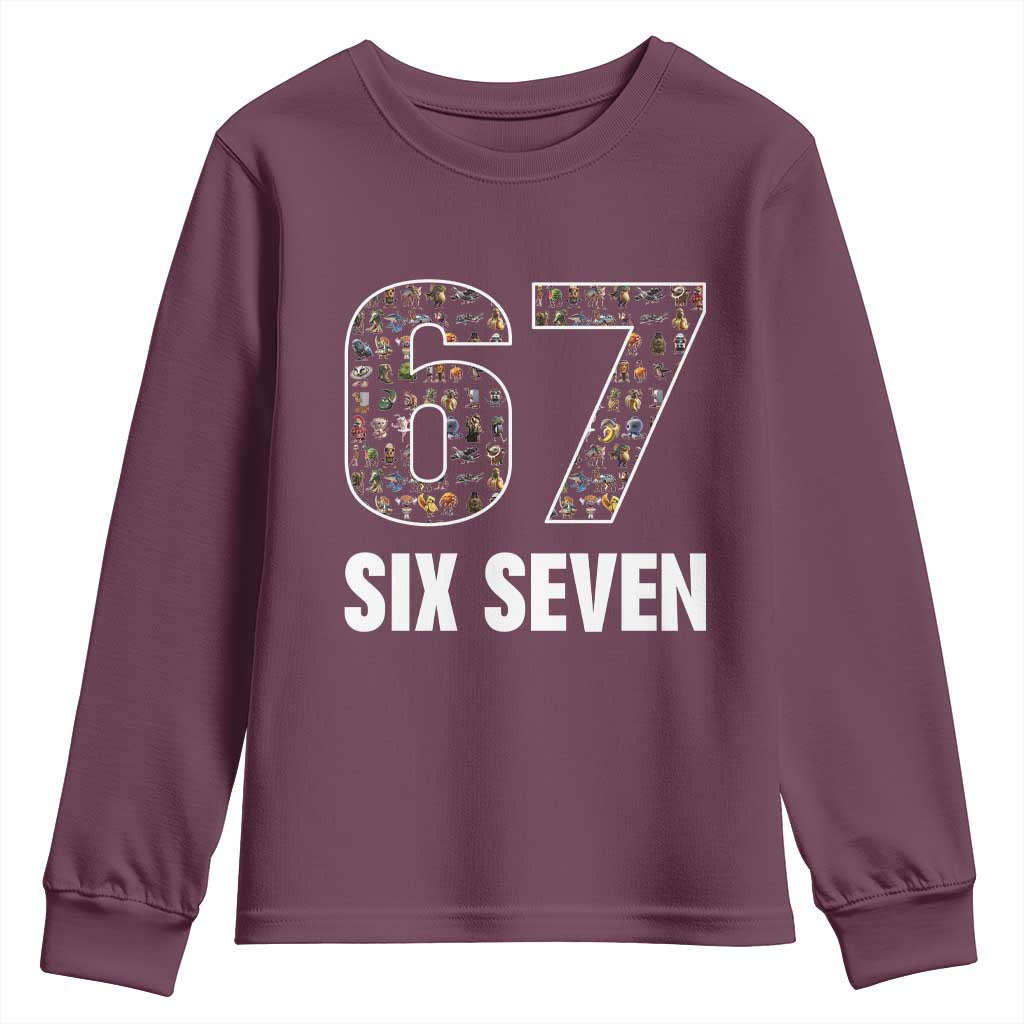 Funny 67 Six Seven Italian Brainrot Gen Alpha Meme Youth Sweatshirt TS11 Maroon Print Your Wear