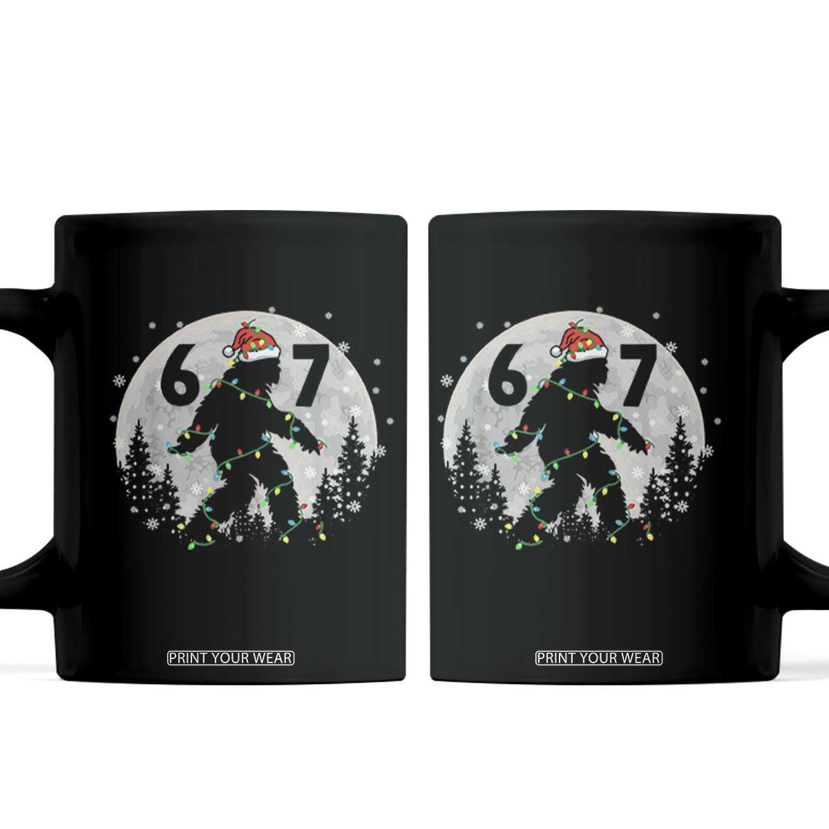Funny Bigfoot 67 Christmas Night Stroll Moon Sasquatch Coffee Mug TS11 Black Print Your Wear