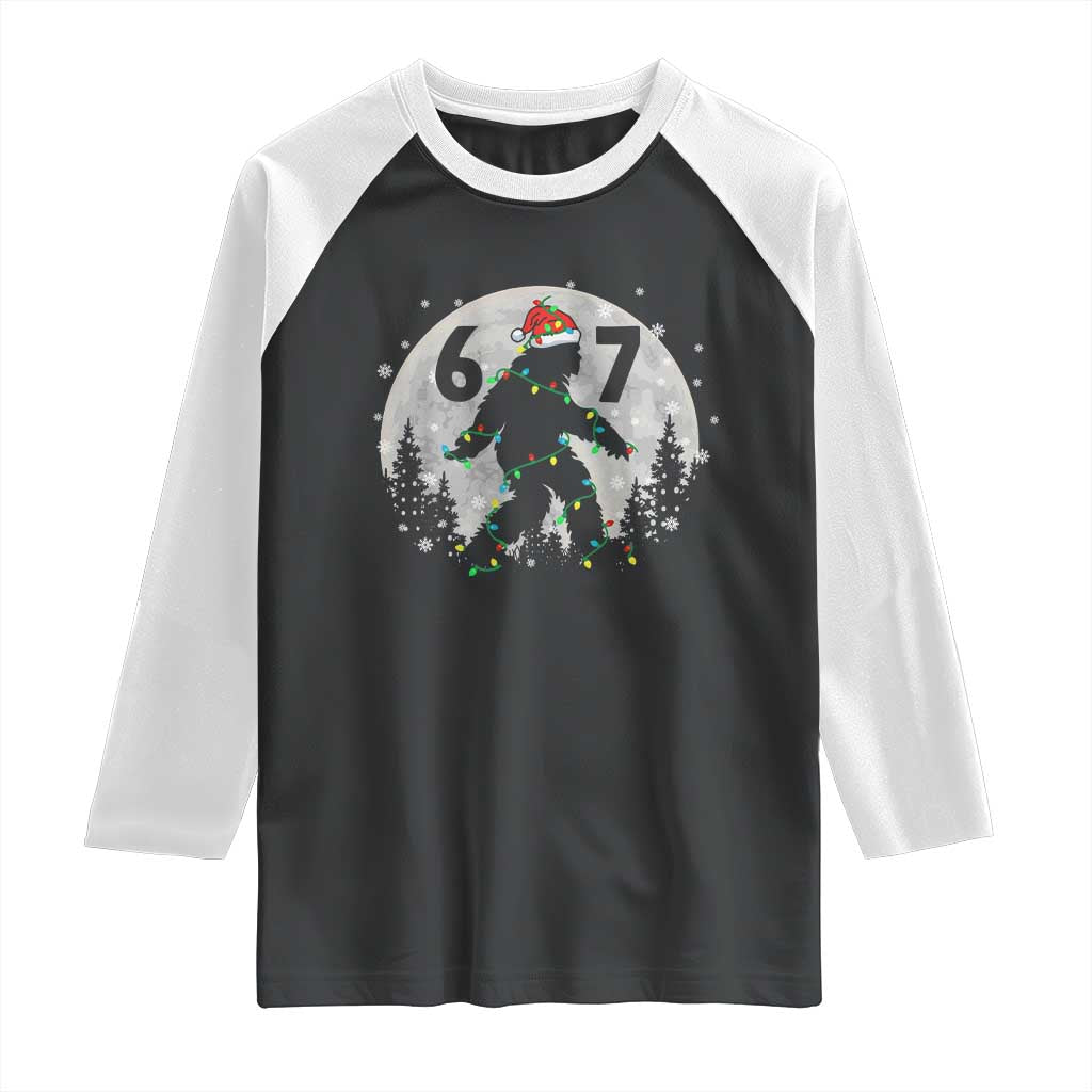 Funny Bigfoot 67 Christmas Night Stroll Moon Sasquatch Raglan Shirt TS11 Black White Print Your Wear