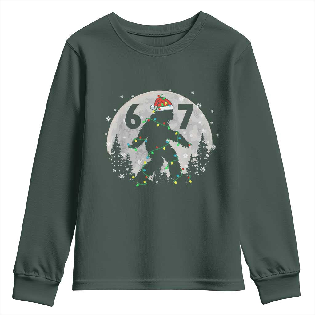 Funny Bigfoot 67 Christmas Night Stroll Moon Sasquatch Youth Sweatshirt TS11 Dark Forest Green Print Your Wear