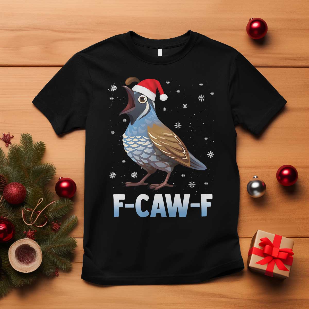 Funny F Caw F Quail Christmas T Shirt Cartoon Quail Bird Santa Hat Poultry Humor TS11 Black Print Your Wear