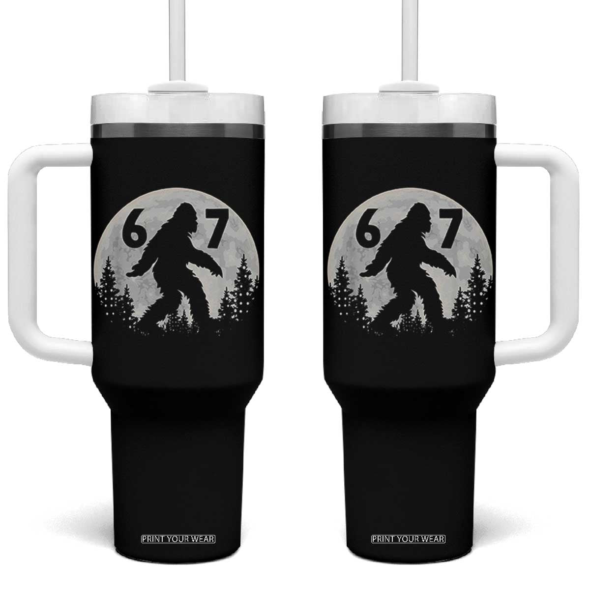 Funny Bigfoot 67 Night Stroll Moon Sasquatch Tumbler With Handle TS11 One Size: 40 oz Black Print Your Wear