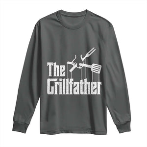 Funny BBQ Grilling Long Sleeve Shirt The Grillfather Vintage Father's Day TS11 Dark Heather Print Your Wear