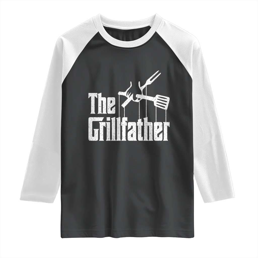 Funny BBQ Grilling Raglan Shirt The Grillfather Vintage Father's Day TS11 Black White Print Your Wear