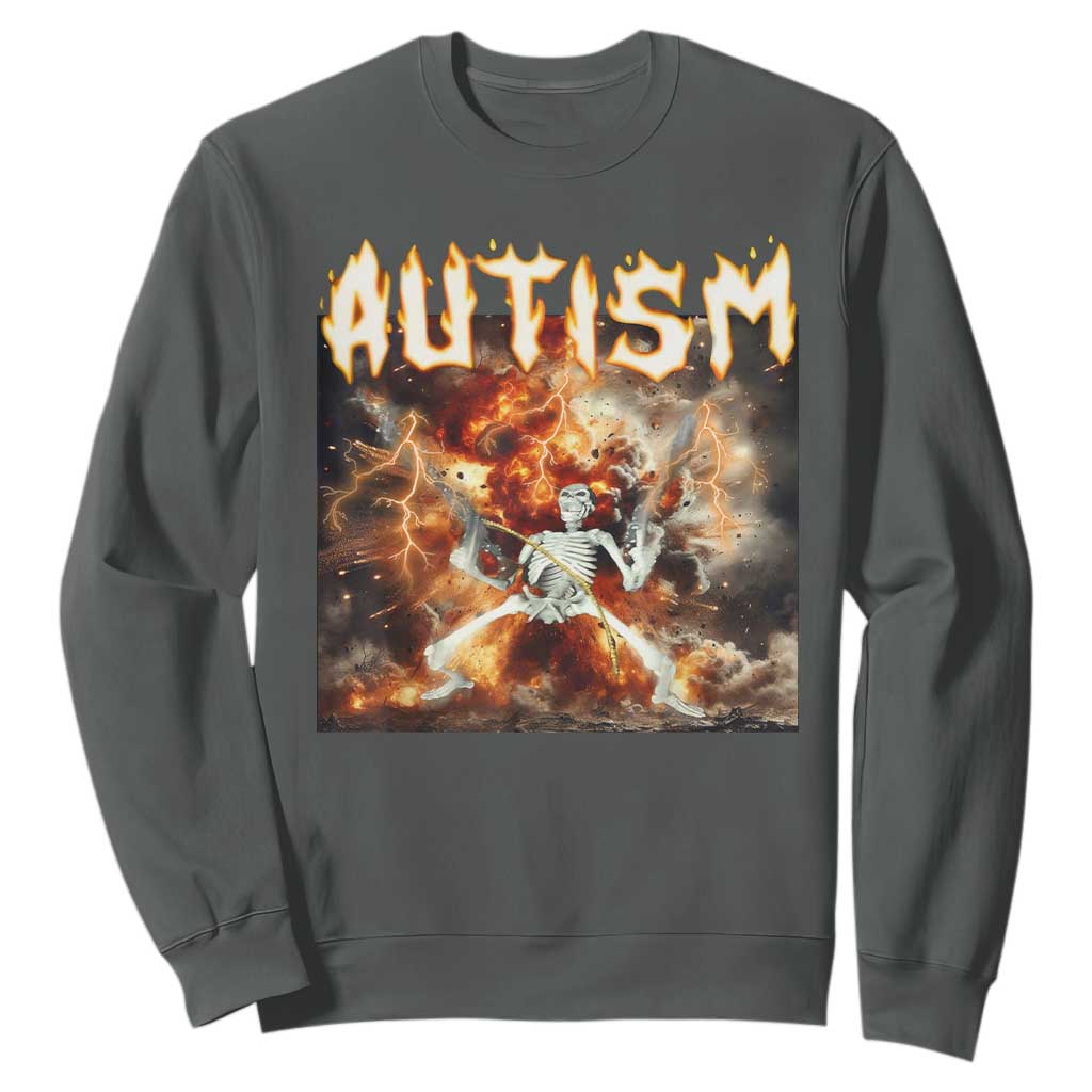 Funny Autism Skeleton Meme Sweatshirt Oddly Specific Dank Meme TS11 Dark Heather Print Your Wear