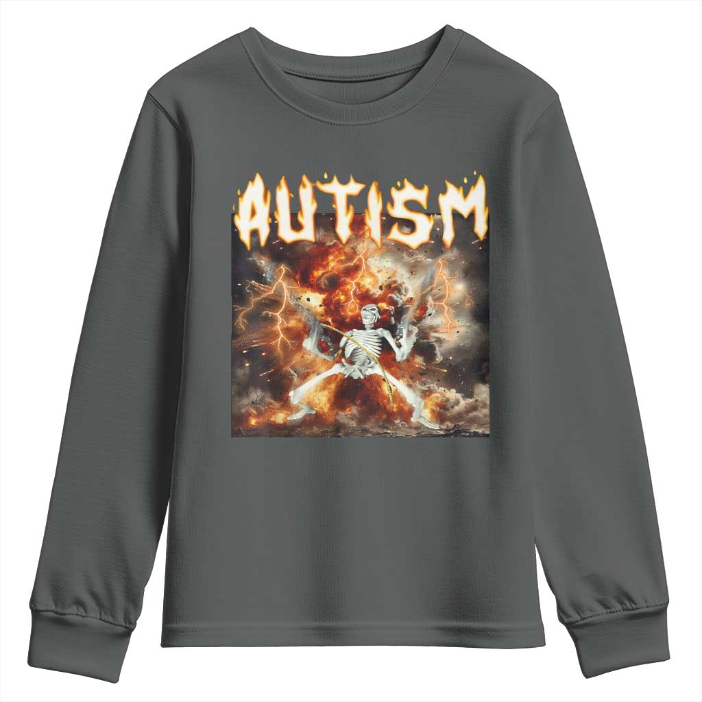 Funny Autism Skeleton Meme Youth Sweatshirt Oddly Specific Dank Meme TS11 Dark Heather Print Your Wear