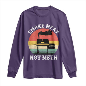 Funny Smoke Meat Not Meth Long Sleeve Shirt Retro Vintage Grilling BBQ TS11 Purple Print Your Wear